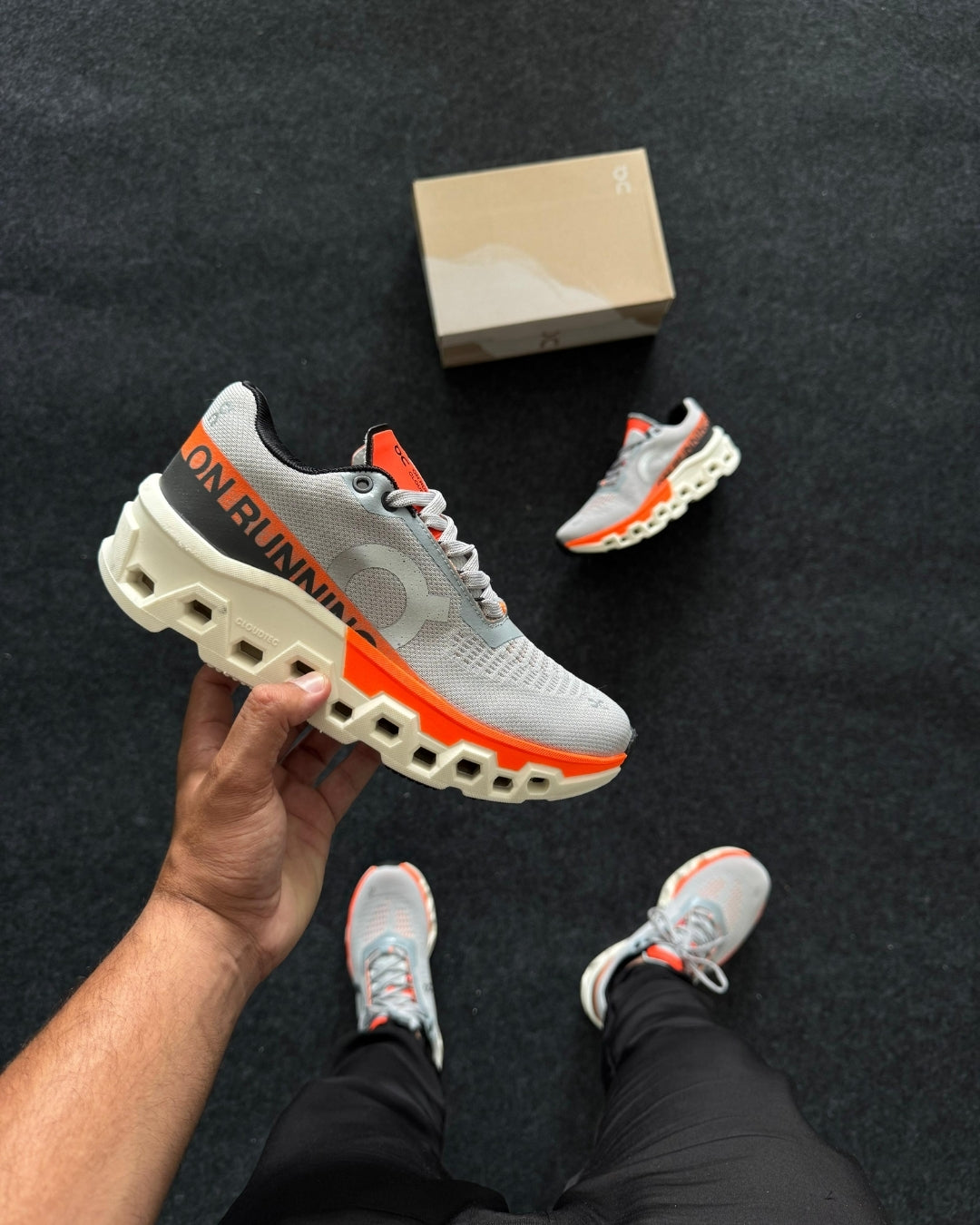 Tênis Masculino On Cloudmonster 2 Cinza e Laranja
